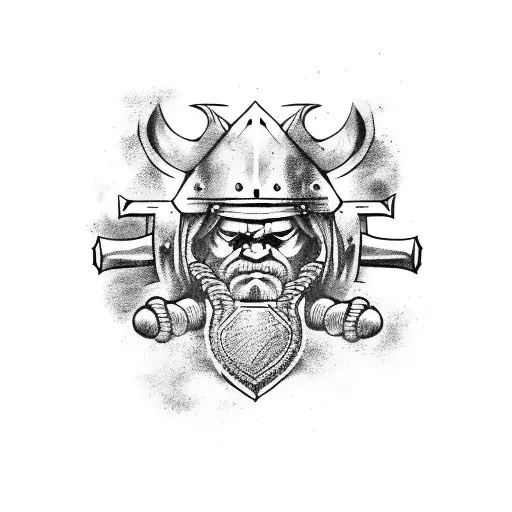 A fierce Viking warrior wielding a video game controller as a weapon tattoo design idea