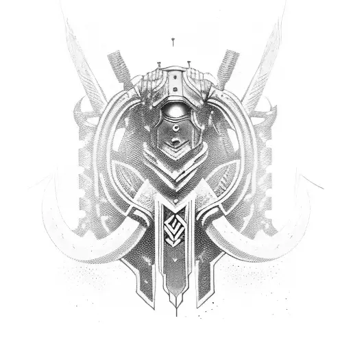 A cyborg warrior with Viking-inspired tattoos tattoo design idea