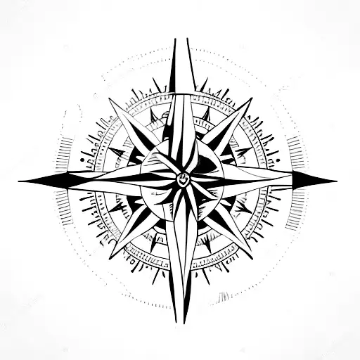 A minimalist tattoo of a compass with a German Shepherd and a Border Collie silhouette inside the needle tattoo design idea