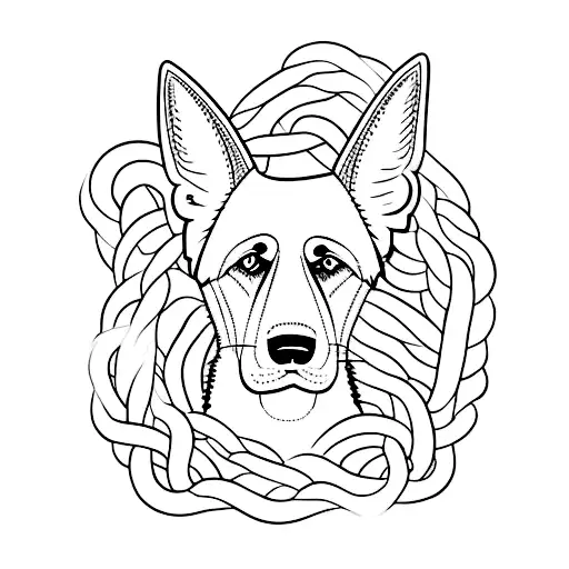 A minimalist tattoo of a climbing rope intertwined with a German Shepherd and a Border Collie tattoo design idea
