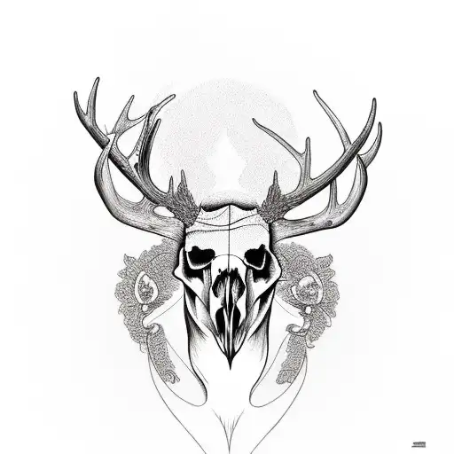 deer skull with goose and duck  tattoo design idea