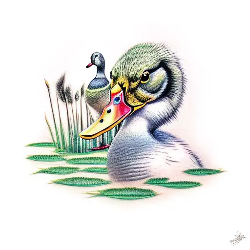 hunter in cattails with ducks tattoo design idea