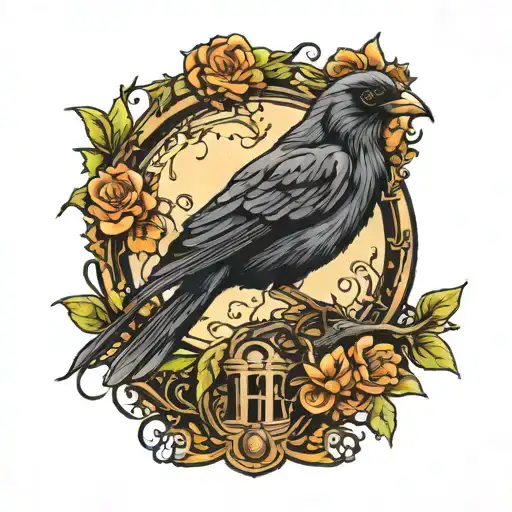 blackbird perched tattoo design idea