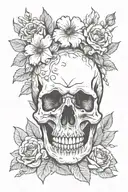 flowers and skull crying depression hard times tattoo design idea