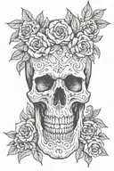 flowers and skull crying depression hard times tattoo design idea