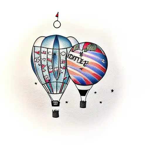Hot air balloon around a bottle of Bombay gin tattoo design idea