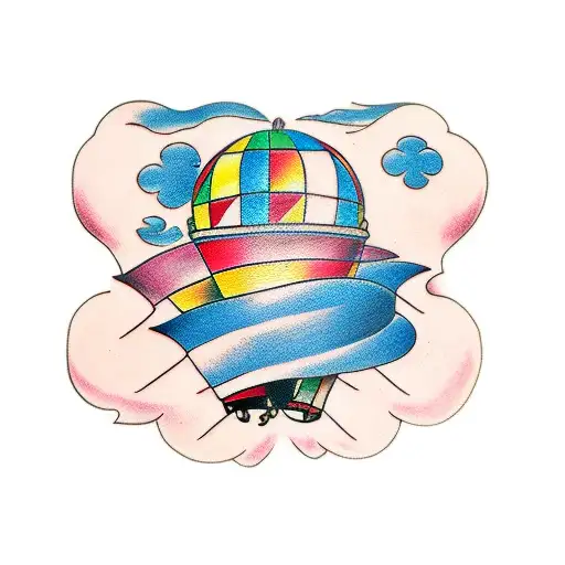 Hot air balloon revolving around a bottle tattoo design idea