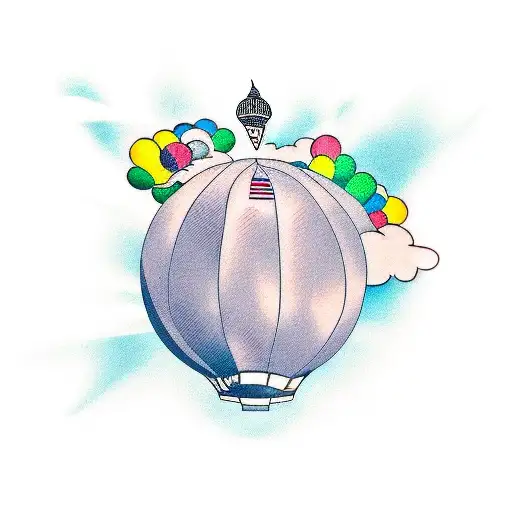 Hot air balloon flying around a bottle of Bombay gin tattoo design idea