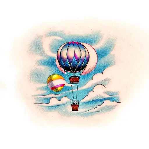 Hot air balloon flying around a bottle tattoo design idea
