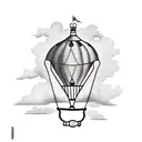Hot air balloon around a bottle of Bombay gin tattoo design idea