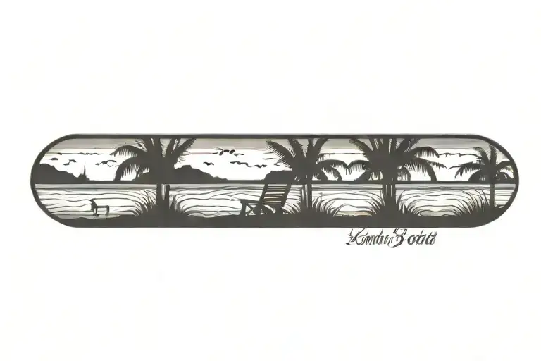 beach, palm, corn field, family, chairs far away bottom tattoo design idea