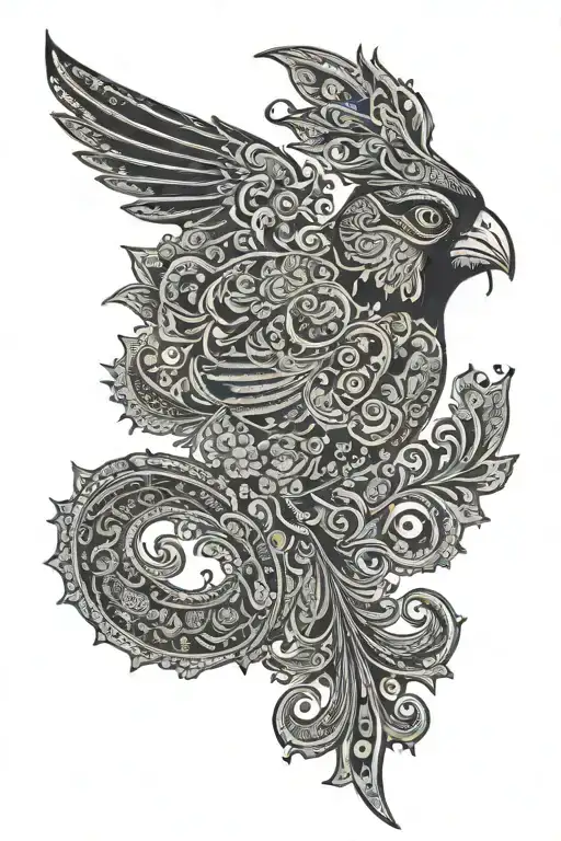 paisley pattern cardinal  tattoo design idea