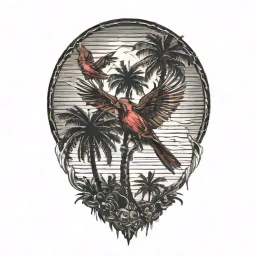single  flying cardinal palm trees   tattoo design idea