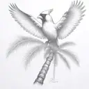 flying  cardinal and palm tree  tattoo design idea