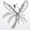 flying  cardinal and palm tree  tattoo design idea