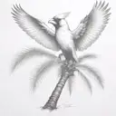 flying  cardinal and palm tree  tattoo design idea