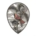 flying  cardinal, palm trees, clouds tattoo design idea