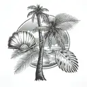 ocean, palm tree, seashell  tattoo design idea