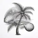 ocean, palm tree, seashell  tattoo design idea