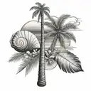 ocean, palm tree, seashell  tattoo design idea