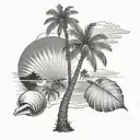 ocean, palm tree, seashell  tattoo design idea