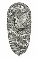 flying cardinal, ocean waves tattoo design idea