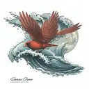 cardinal flying under an ocean wave  tattoo design idea