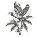 cardinal flying over palm trees tattoo design idea