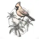 cardinal flying over palm trees tattoo design idea