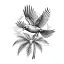 cardinal flying over palm trees tattoo design idea