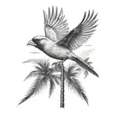 cardinal flying over palm trees tattoo design idea