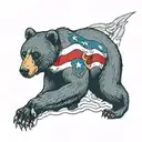 A traditional style tattoo of a bear with a Texas flag draped over its shoulders, set against a backdrop of oil rigs and pipelines tattoo design idea