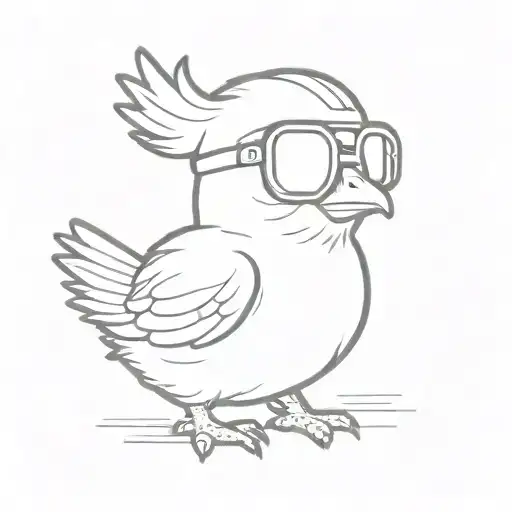 A minimalist tattoo of a cute baby chicken wearing aviator glasses and aviator hat tattoo design idea