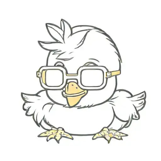 A minimalist tattoo of a cute baby chicken wearing aviator goggles, combining your love for baby chickens and planes tattoo design idea