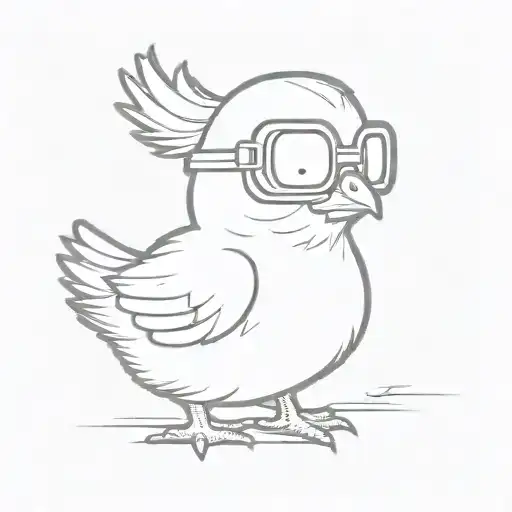 A minimalist tattoo of a cute baby chicken wearing aviator goggles and aviator hat tattoo design idea