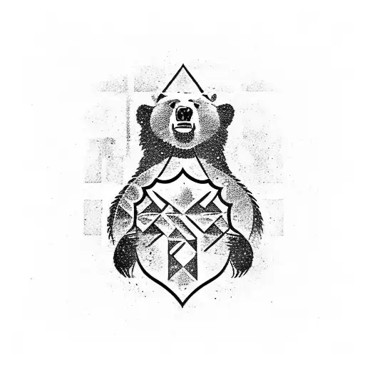 Bear with an axs and shield tattoo design idea