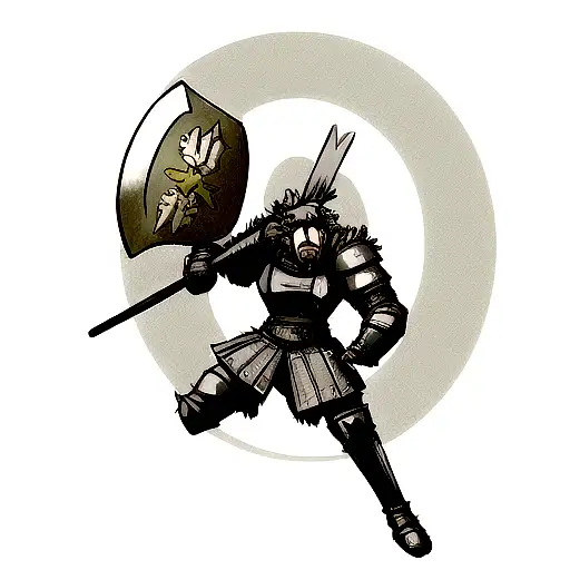 bear standing with a battleaxe and shield i its pa tattoo design idea