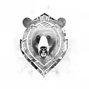 Bear with an axs and shield tattoo design idea