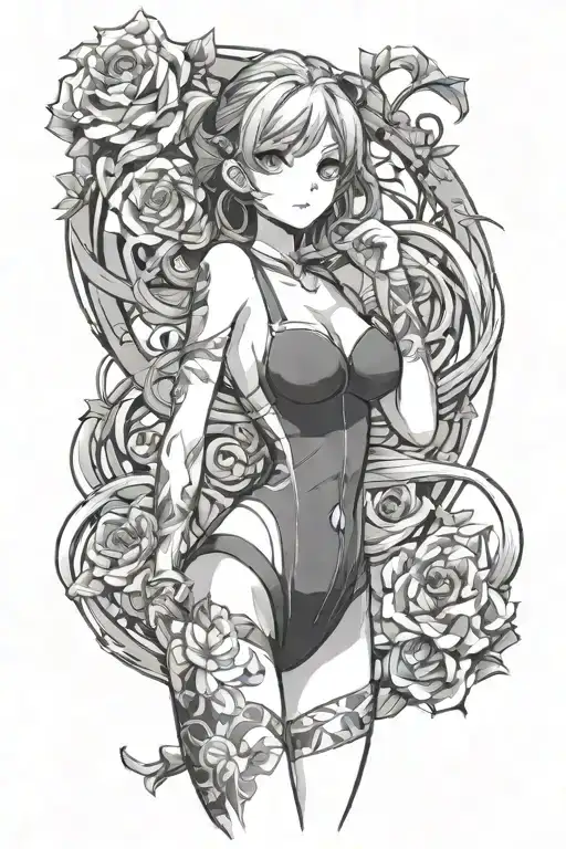 anime girl in a swimsuit tattoo design idea