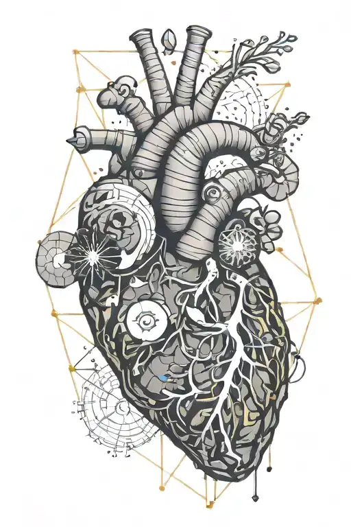 Anatomical heart silhouette desert filled connected by DNA to brain in solar system  tattoo design idea