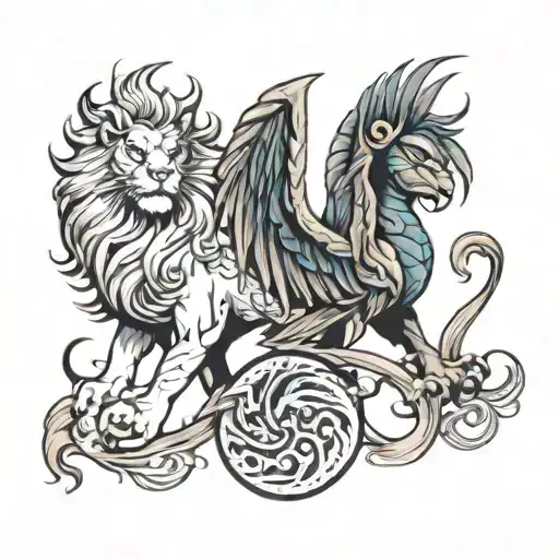 lion and phoenix tattoo design idea