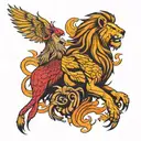 lion and phoenix tattoo design idea