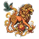 lion and phoenix tattoo design idea