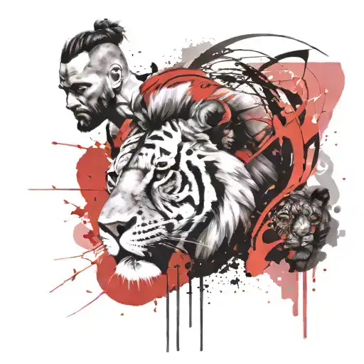 gladiator and lion tattoo design idea