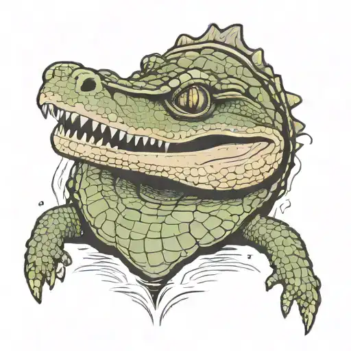 head and body of a gharial crocodile swimming tattoo design idea