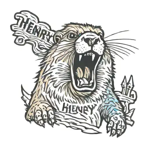 Screaming cartoon marmot with "Henry!?" written underneath tattoo design idea