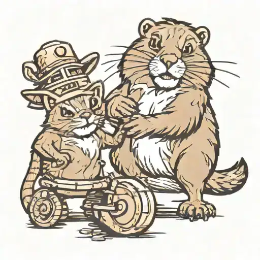 cartoon marmot with cat playing tattoo design idea