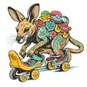 stood up kangaroo wearing rollerskates colourful tattoo design idea