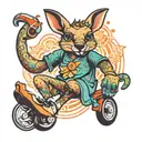 stood up kangaroo wearing rollerskates colourful tattoo design idea