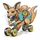 stood up kangaroo wearing rollerskates colourful tattoo design idea